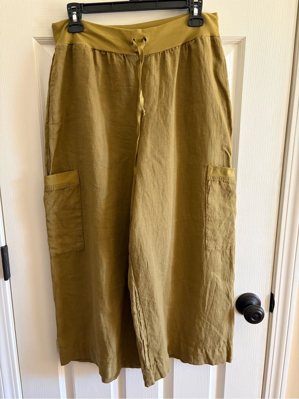 Flax Women’s “Full Time” Linen Pants in Ochre (Green/Gold) NWT